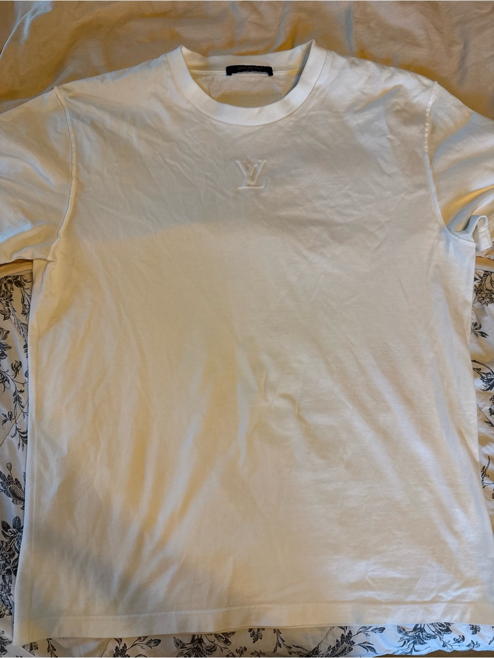 Louis Vuitton White Crewneck Tee with Leather Neck Patch